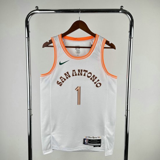 NBA 1 Wembanyama Spurs 23-24 city Maillot blanc imprimé